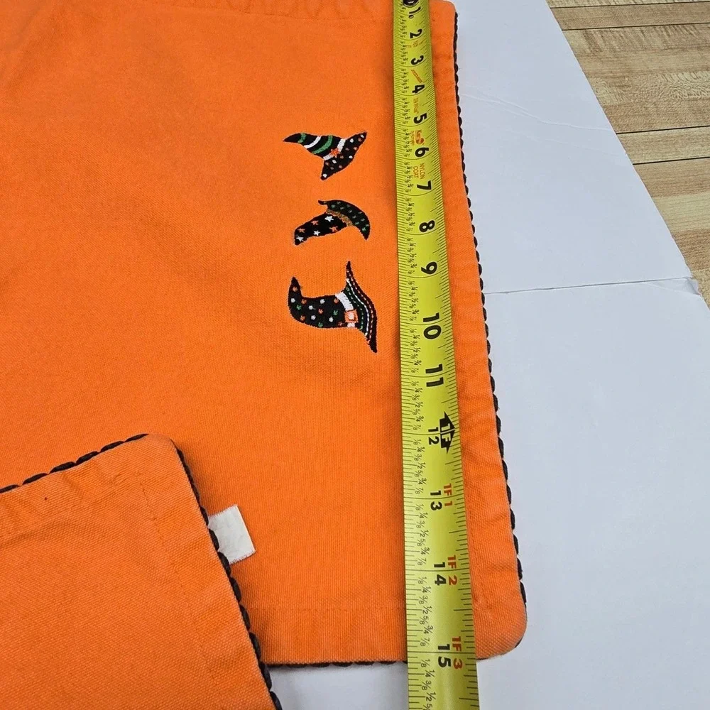 Vintage Placemats Set of 4 Orange Witch Hat Embroidered Halloween Decor Grandma